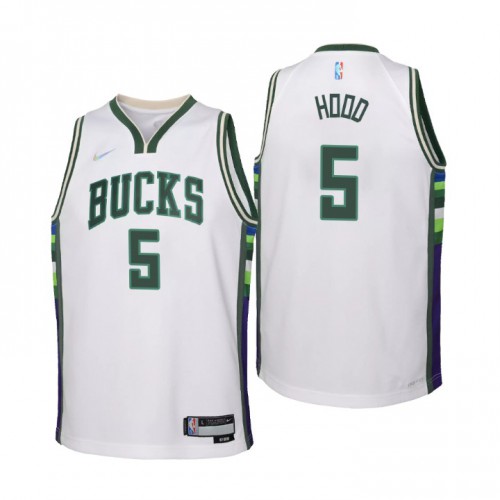 Milwaukee Milwaukee Bucks #5 Rodney Hood Youth Nike White 2021/22 Swingman Jersey – City Edition Youth