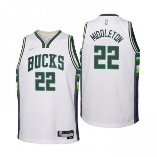 Milwaukee Milwaukee Bucks #22 Khris Middleton Youth Nike White 2021/22 Swingman Jersey – City Edition Youth