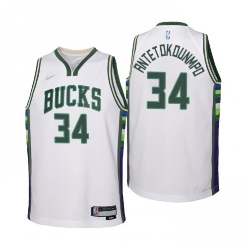 Milwaukee Milwaukee Bucks #34 Giannis Antetokounmpo Youth Nike White 2021/22 Swingman Jersey – City Edition Youth