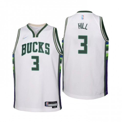 Milwaukee Milwaukee Bucks #3 George Hill Youth Nike White 2021/22 Swingman Jersey – City Edition Youth