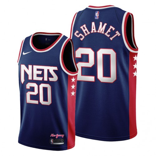 Brooklyn Brooklyn Nets #20 Landry Shamet Youth 2021-22 City Edition Throwback 90s Wordmark Navy NBA Jersey Youth