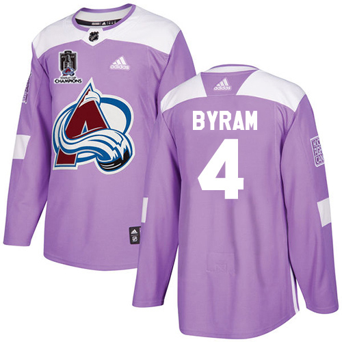 Adidas Colorado Avalanche #4 Bowen Byram Purple Youth 2022 Stanley Cup Champions Authentic Fights Cancer Stitched NHL Jersey Youth