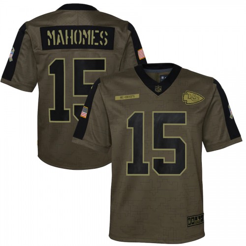 Kansas City Kansas City Chiefs #15 Patrick Mahomes Olive Nike Youth 2021 Salute To Service Game Jersey Youth