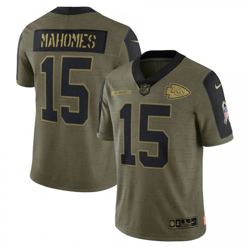 Kansas City Kansas City Chiefs #15 Patrick Mahomes Olive Nike 2021 Salute To Service Limited Player Jersey Men’s