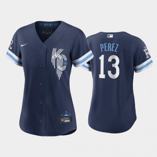 Kansas City Kansas City Royals #13 Salvador Perez Women’s Replica 2022 City Connect Navy Jersey Womens