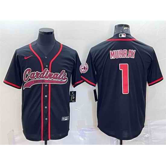 Men Arizona Cardinals #1 Kyler Murray Black With Patch Cool Base Stitched Baseball Jersey