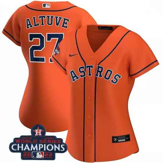 Women Houston Astros #27 Jose Altuve Orange 2022 World Series Champions Cool Base Stitched Baseball Jersey