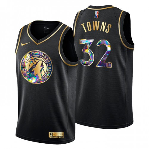 Minnesota Minnesota Timberwolves #32 Karl-Anthony Towns Men’s Golden Edition Diamond Logo 2021/22 Swingman Jersey – Black Men’s