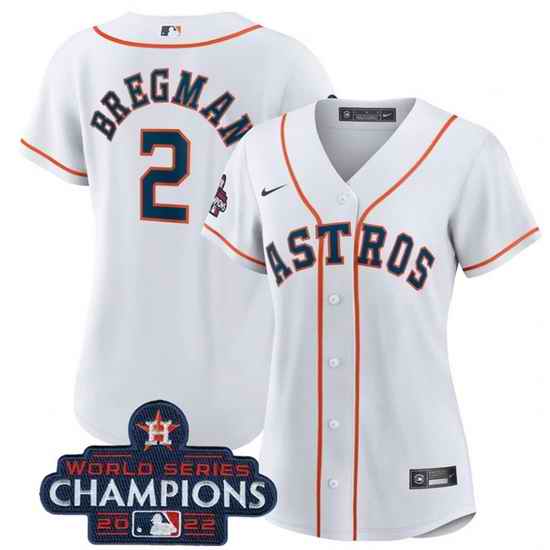 Women Houston Astros #2 Alex Bregman White 2022 World Series Champions Cool Base Stitched Baseball Jersey