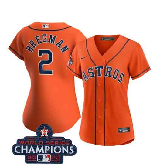 Women Houston Astros #2 Alex Bregman Orange 2022 World Series Champions Cool Base Stitched Baseball Jersey