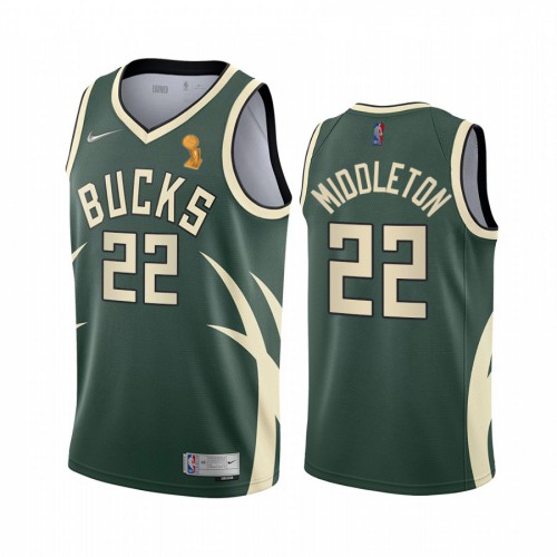 Nike Milwaukee Bucks #22 Khris Middleton Women’s 2021 NBA Finals Champions Swingman Earned Edition Jersey Green Womens