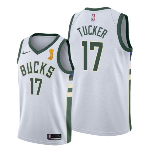 Nike Milwaukee Bucks #17 P.J. Tucker Women’s 2021 NBA Finals Champions Swingman Association Edition Jersey White Womens