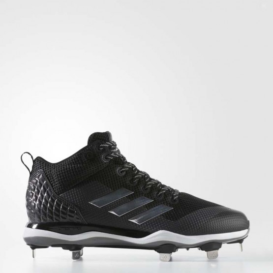 Mens Core Black/Metallic Silver/White Adidas Poweralley 5 Mid Cleats Baseball Shoes 191ZOAJC