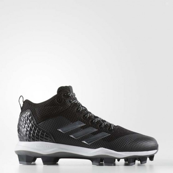 Mens Core Black/Metallic Silver/White Adidas Poweralley 5 Mid Tpu Cleats Baseball Shoes 225YNACH