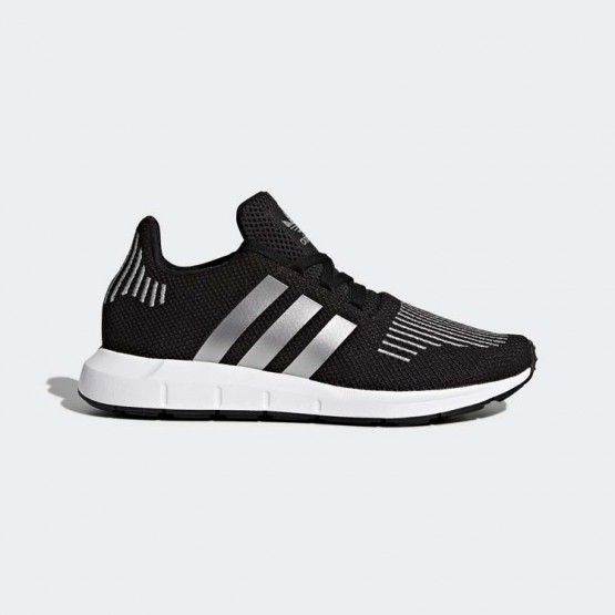 Kids Core Black/Silver Metallic/White Adidas Originals Swift Run Shoes 247PFJMR