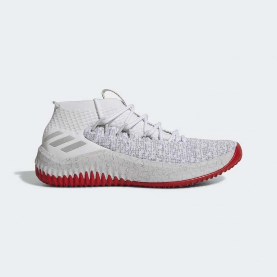 Mens White/Grey/Light Scarlet Adidas Dame 4 Basketball Shoes 272FVWIK