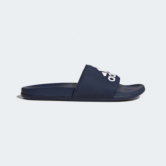 Mens Collegiate Navy/White Adidas Adilette Cloudfoam Plus Logo Slides Training Shoes 273QKSFL