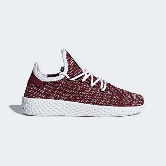 Kids White/Collegiate Burgundy Adidas Originals Pharrell Williams Tennis Hu Shoes 726VFSXE