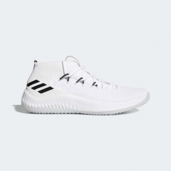 Mens White/Core Black Adidas Dame 4 Basketball Shoes 794BHSON